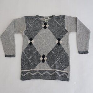 Vintage Segue Grey Argyle 58% Silk 10% Angora 2% Wool Crewneck Sweater M